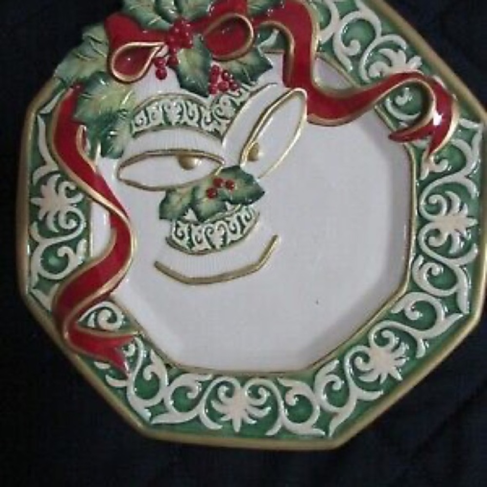 FITZ & FLOYD Canapé PLATE CHRISTMAS BELLS NIB - Picture 4 of 5